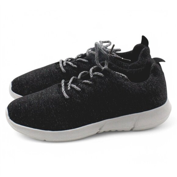 SUGAR Womens Black Heathered Comfort Round Toe Lace-up Athletic Sneakers - Picture 8 of 9